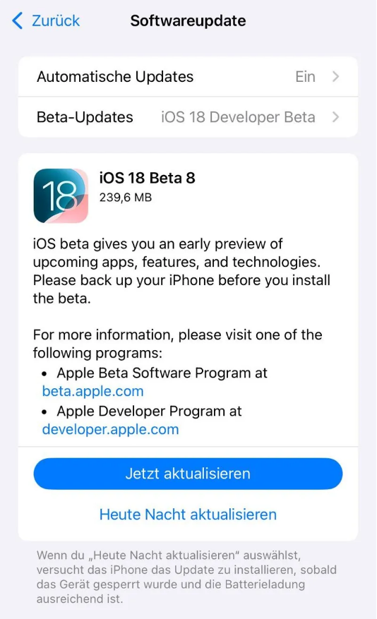 常熟苹果手机维修分享苹果 iOS / iPadOS 18 开发者预览版 Beta 8 发布 